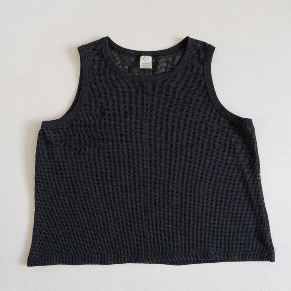 Faded Black Waffle Open Knit Sleeveless Tee - Picture 1 of 5